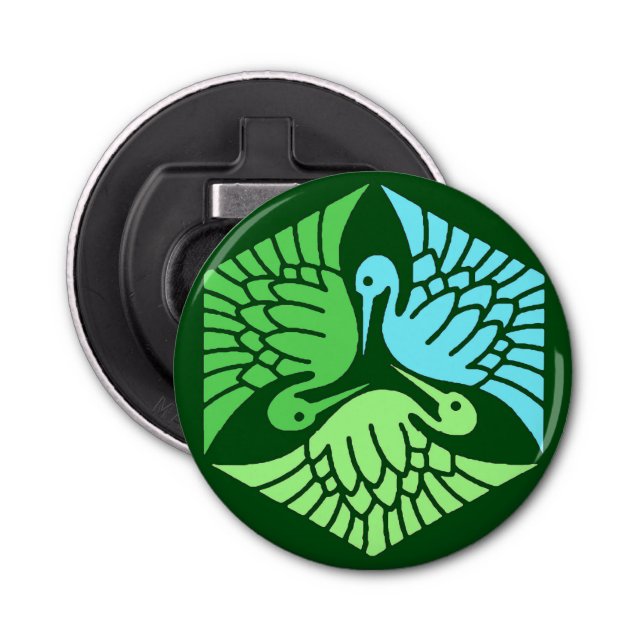 Abrebotellas Grullas japonesas, verde jade y azul claro (Anverso)