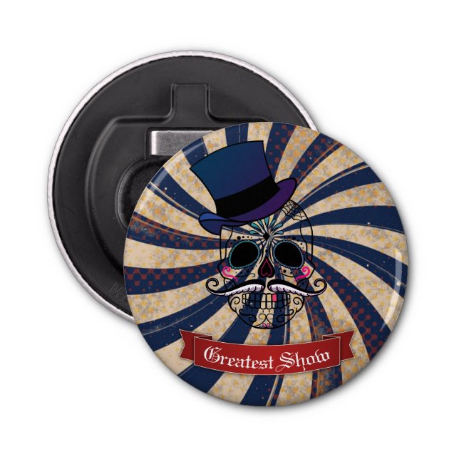 Abrebotellas Grunge Circus Sugar Skull Ringmaster Custom Text (Anverso)