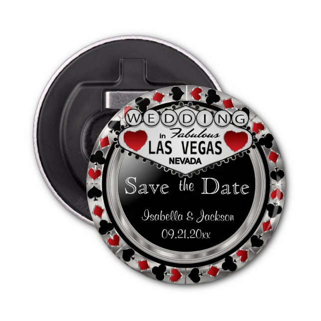 Abrebotellas Guardar el estilo de fecha Las Vegas - Plata y Roj (Anverso)
