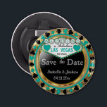 Abrebotellas Guardar el estilo de fecha Las Vegas - Verde azula<br><div class="desc">Abrebotellas. ¿Te vas a casar pronto? Una forma divertida y única de anunciar sus planes bodas. Guarde la fecha para su Boda un Abridor de botella listo para su personalización. Con las palabras "Save the Date" en un estilo de Las Vegas en un diseño falso de oro metálico, verde azulado...</div>
