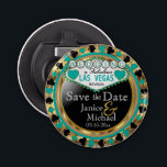 Abrebotellas Guardar la fecha Las Vegas - Verde azulado<br><div class="desc">Abrebotellas. ¿Te vas a casar pronto? Una forma divertida y única de anunciar sus planes bodas. Guarde la fecha para su Boda un Abridor de botella listo para su personalización. Con las palabras "Save the Date" en un estilo de Las Vegas en un diseño falso de oro metálico, verde azulado...</div>