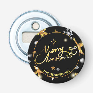 Abrebotellas Guay Gold Black Stars Personalizado Feliz Navidad