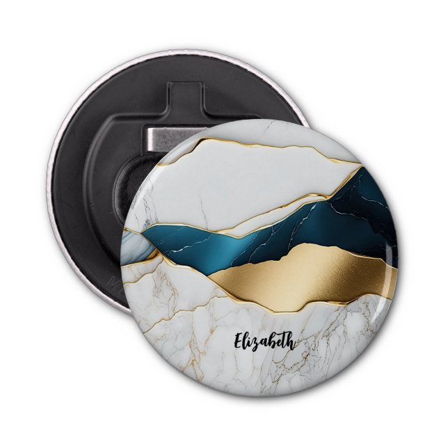 Abrebotellas Guay White Turquise Marble Stone Gold (Anverso)