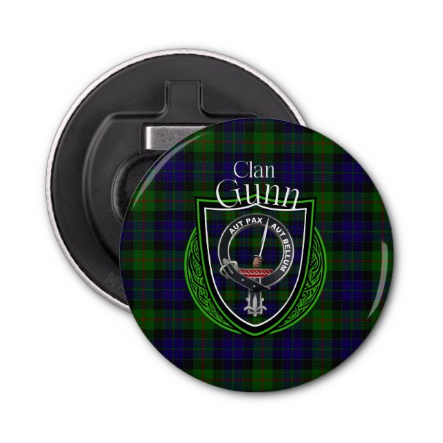 Abrebotellas Gunn Scottish Clan Tartán y Escudo (Anverso)
