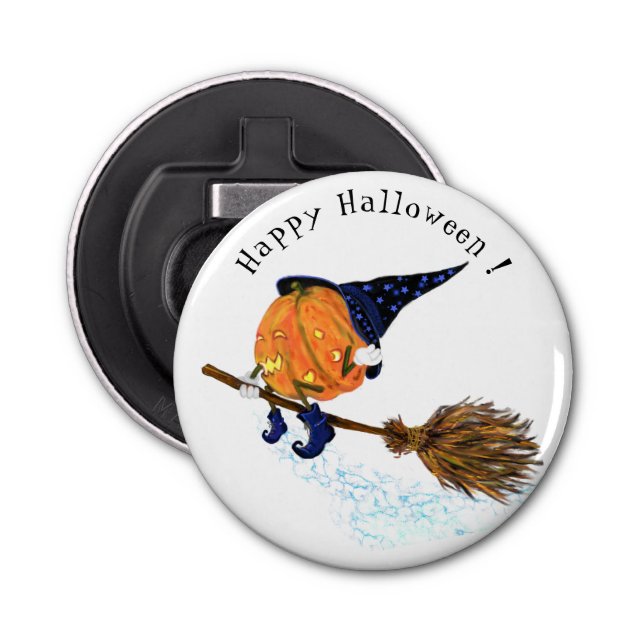 Abrebotellas Halloween Bottle Opener Bruja Calabaza Flor Broom (Anverso)