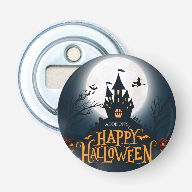 Abrebotellas Halloween feliz negro y Naranja (Anverso)