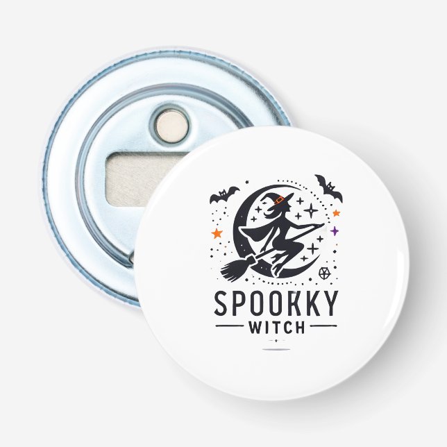Abrebotellas Halloween Spooky Witch Design - Volando en la habi (Anverso)