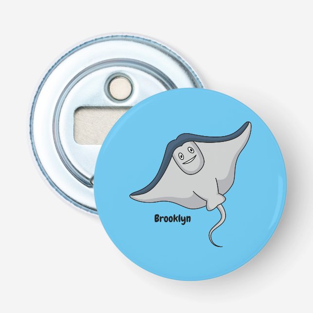 Abrebotellas Happy stingray fish cartoon illustration (Anverso)