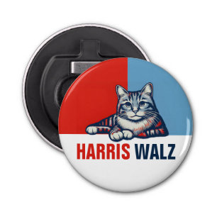 Abrebotellas Harris Walz 2024 Obviamente gato azul rojo