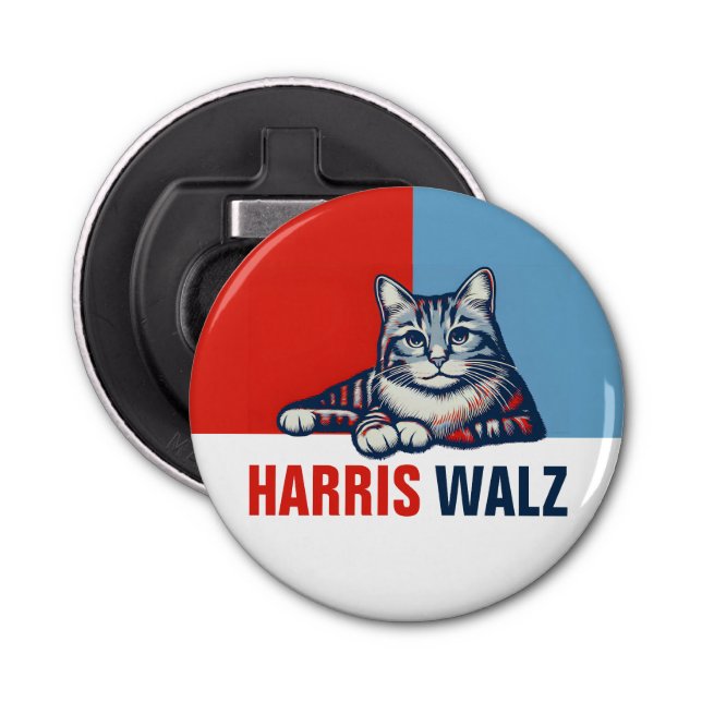 Abrebotellas Harris Walz 2024 Obviamente gato azul rojo (Anverso)