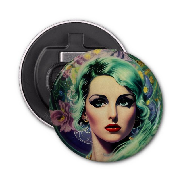 Abrebotellas Hermosa lavanda y verde estilo retro mujer (Anverso)