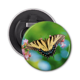 Abrebotellas Hermosa mariposa de cola Swalloween sobre flores d