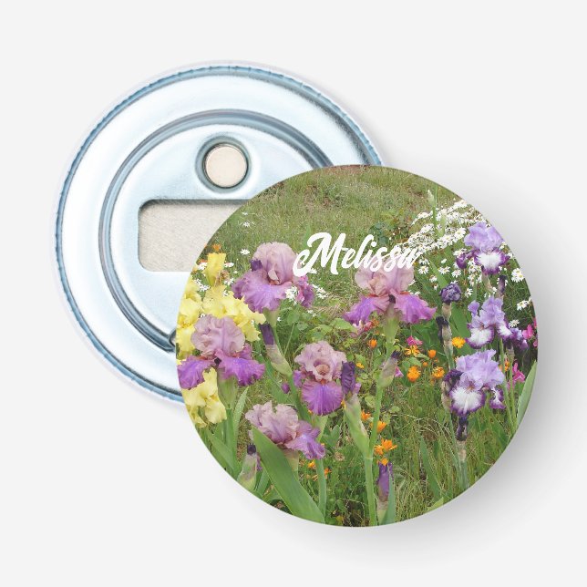 Abrebotellas Hermosa morada Iris Irises florido Jardín (Anverso)