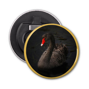 Abrebotellas Hermoso cisne negro con un brillante pico rojo