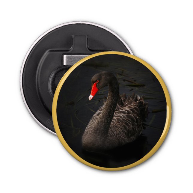 Abrebotellas Hermoso cisne negro con un brillante pico rojo (Anverso)