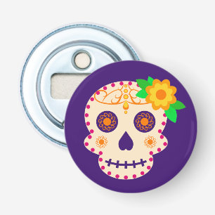 Abrebotellas Hermoso cráneo con flores Día de los Muertos