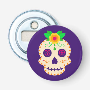 Abrebotellas Hermoso cráneo con flores Día de los Muertos