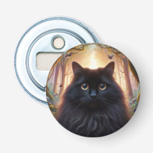 Abrebotellas Hermoso Gato Negro Fluffy con Ojos de Oro
