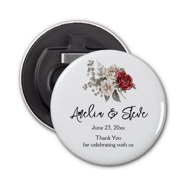 Abrebotellas Hermoso ramo floral de rosas blancas y rojas (Anverso)