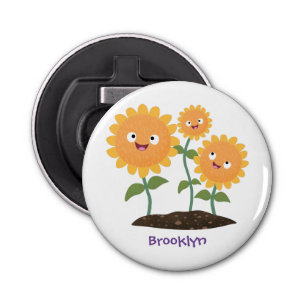 Abrebotellas Hermosos girasoles alegres sonrientes ilustracion