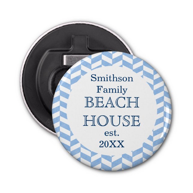 Abrebotellas Herringbone Blue White Beach House Personalizado (Anverso)