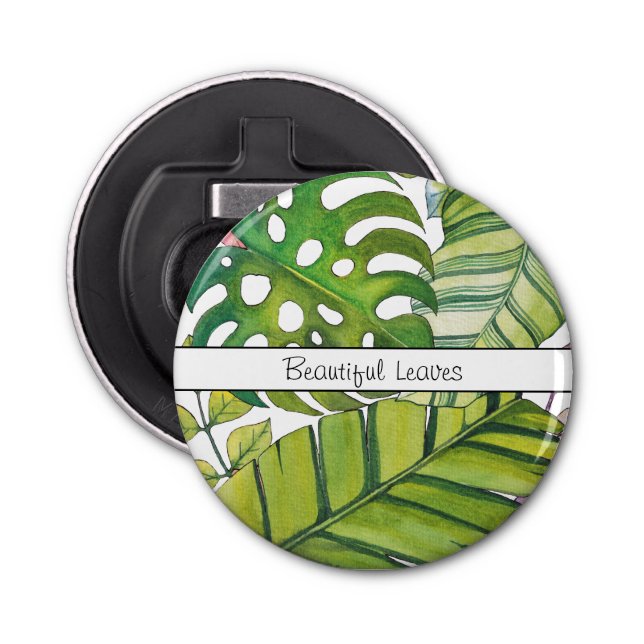 Abrebotellas Hojas tropicales cortas en acuarela (Anverso)