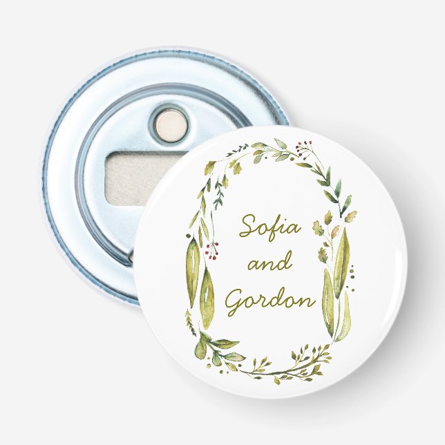 Abrebotellas hojas y ramas del arbolado de la acuarela (Anverso)