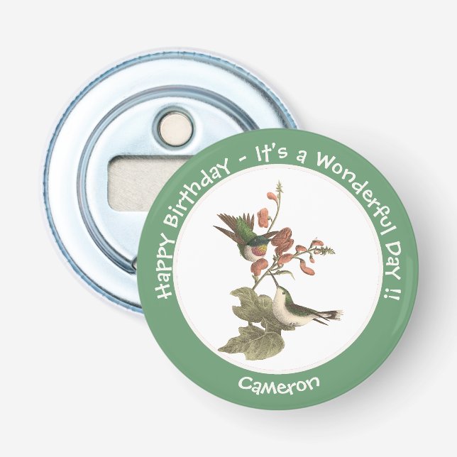 Abrebotellas Hummingbird, cumpleaños u otro Fiesta con trompa d (Anverso)