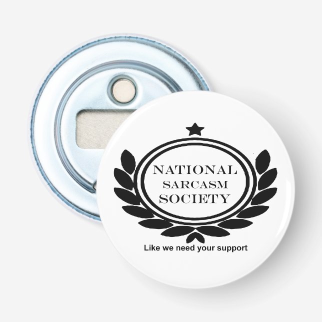 Abrebotellas Humor de la Sociedad Nacional de Sarcasmo cita div (Anverso)