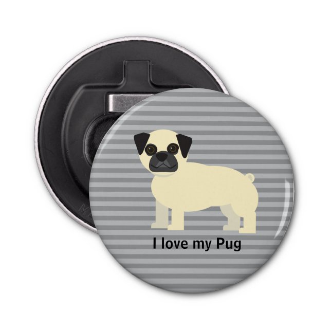 Abrebotellas I love my Pug Gray Lined (Anverso)