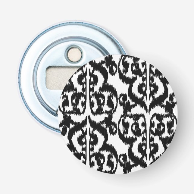 Abrebotellas Ikat Moorish Damask - blanco y negro (Anverso)