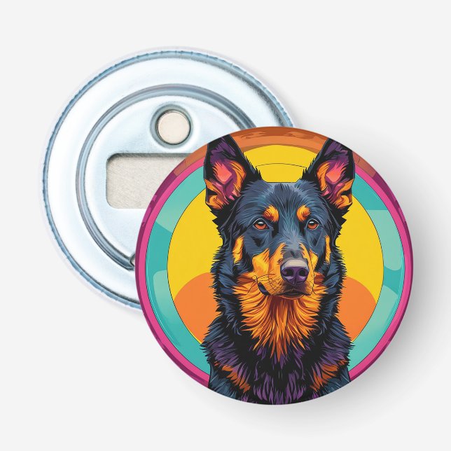 Abrebotellas 🐾 Ilustración Colorida del Perro Beauceron con Br (Anverso)
