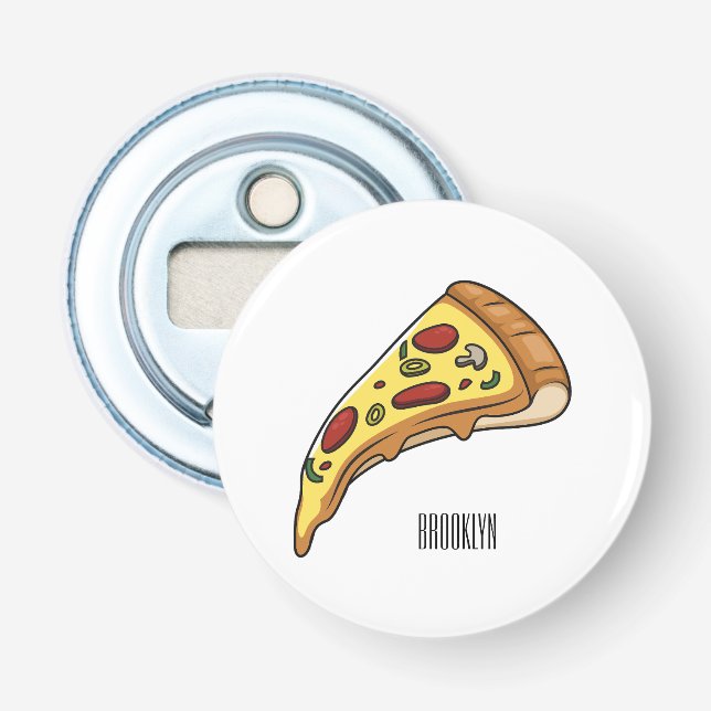 Abrebotellas Ilustración de dibujos animados de pizza  (Anverso)