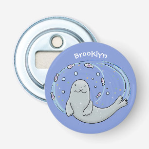 Abrebotellas Ilustracion de foca feliz y personalizado de pesca