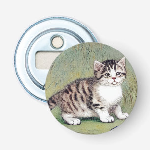 Abrebotellas Ilustracion de gatito vintage a rayas