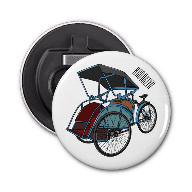 Abrebotellas Ilustracion de personalizado de rickshaw en bicicl (Anverso)