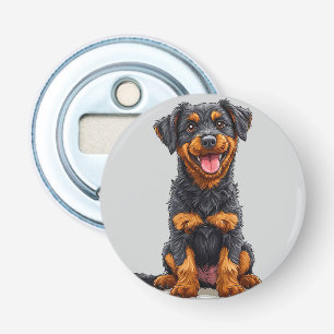 Abrebotellas Ilustración feliz de un perro negro y marrón