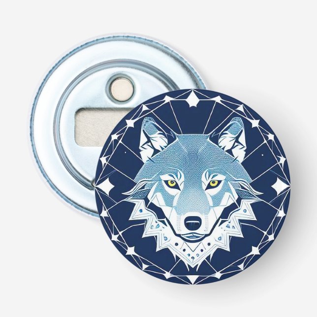Abrebotellas Ilustración geométrica de un lobo (Anverso)