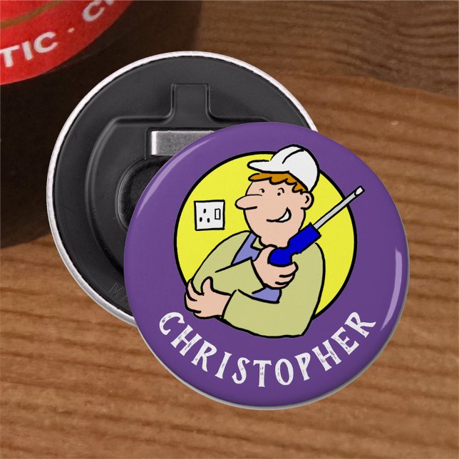 Abrebotellas Imagen de trabajador eléctrico con nombre. Electri (Subido por el creador)