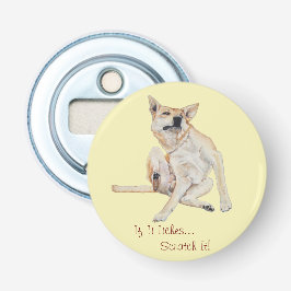 Abrebotellas imagen divertida de un perro raspando con un lema 