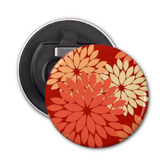 Abrebotellas Impresión de kimono floral moderna, Naranja mandar (Anverso)