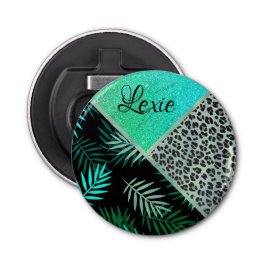 Abrebotellas Impresión de leopardo tropical Verde azulado Purpu