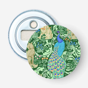 Abrebotellas Impresión de pavo real de estilo Art Nouveau, azul
