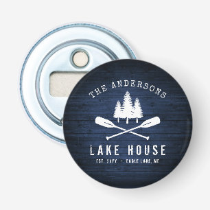 Abrebotellas Impresión Rustic Lake House Boat Oars Trees Blue 