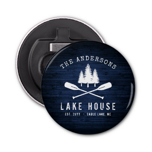 Abrebotellas Impresión Rustic Lake House Boat Oars Trees Blue W (Anverso)