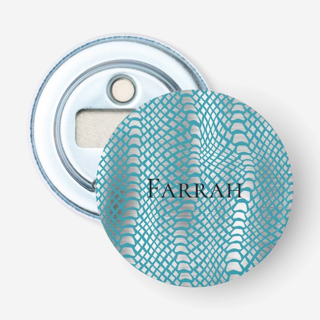 Abrebotellas Impresión verde azulada de serpiente de plata azul (Anverso)