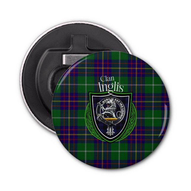 Abrebotellas Inglis Scottish Clan Tartán y Escudo (Anverso)