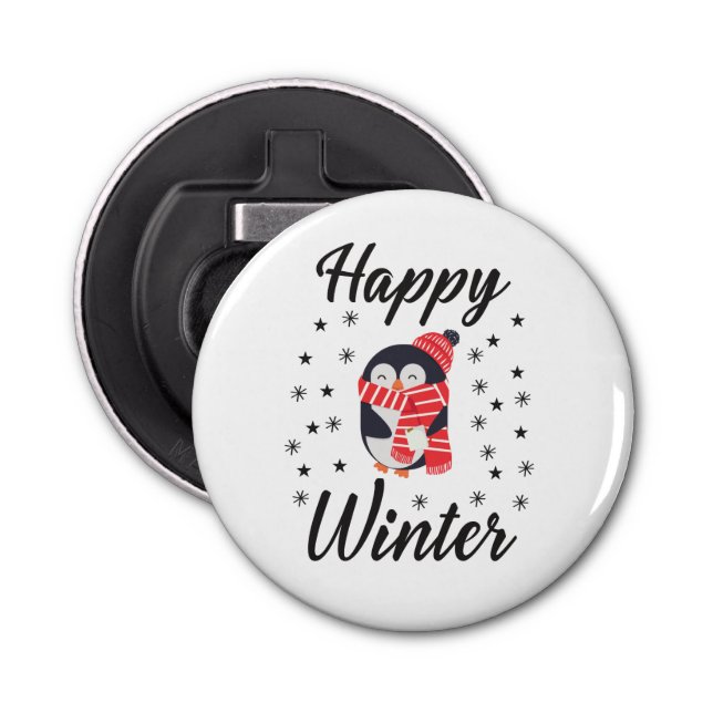 Abrebotellas Invierno feliz, pingüino lindo (Anverso)