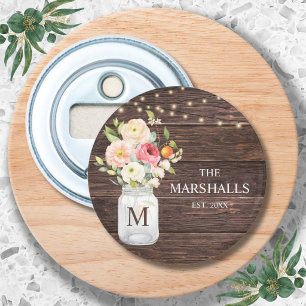 Abrebotellas Jarra de Mason Floral con Apellido de Familia Mono