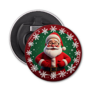 Abrebotellas Jolly Santa Claus rodeado de copos de nieve